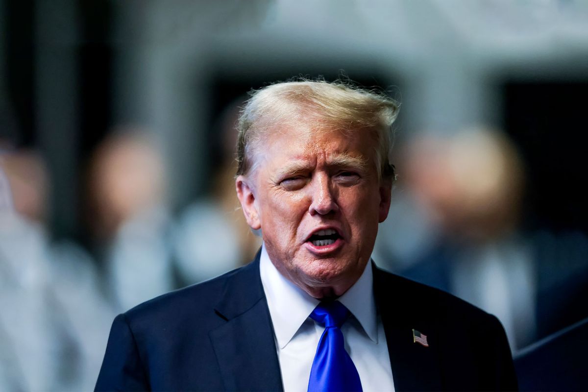 Former U.S. President Donald Trump speaks to the media after being found guilty on all 34 counts in his hush money trial at Manhattan Criminal Court on May 30, 2024 in New York City. (Justin Lane-Pool/Getty Images)