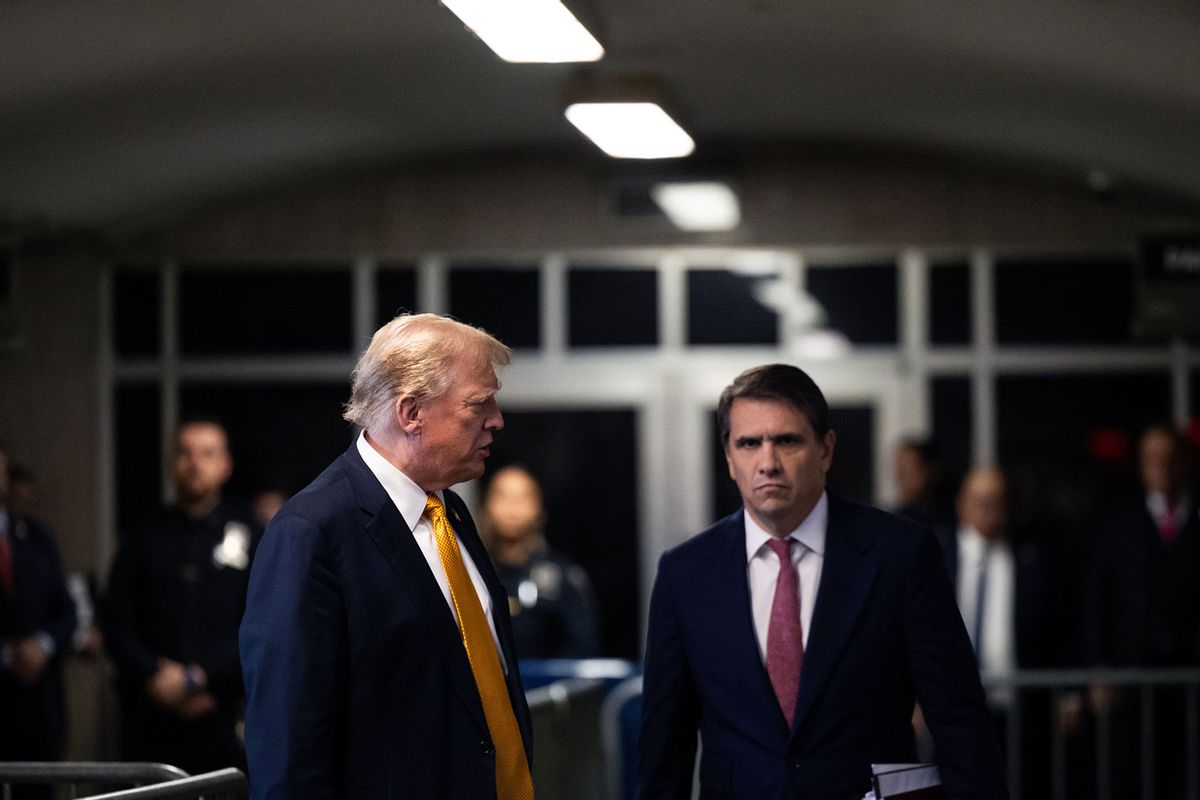 Former U.S. President Donald Trump walks away after speaking to the media during his hush money trial at Manhattan Criminal Court on May 29, 2024 in New York City. (Yuki Iwamura-Pool/Getty Images)