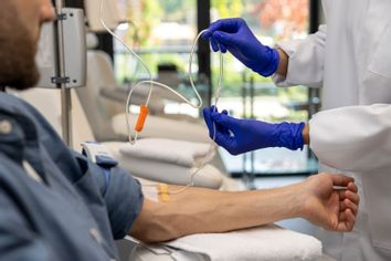 Man getting drip IV chemotherapy