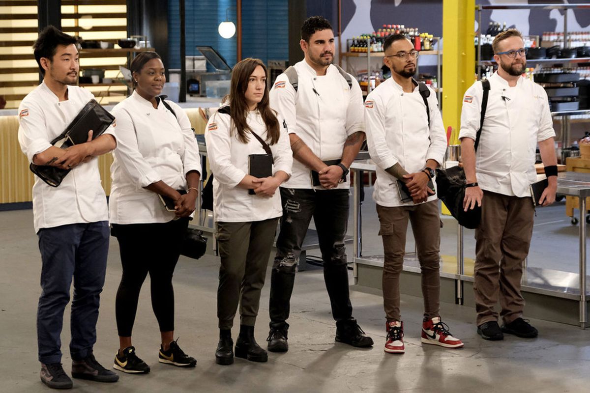 Soo Ahn, Michelle Wallace, Savannah Miller, Manuel "Manny" Barella Lopez, Danny Garcia and Daniel Jacobs in "Top Chef" (David Moir/Bravo)